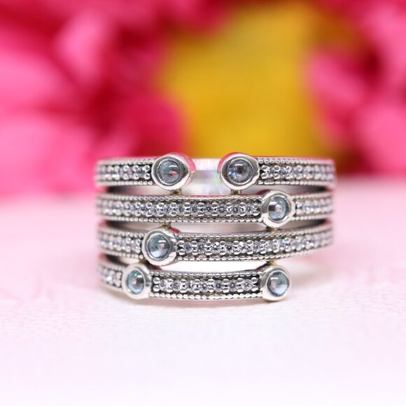 Pandora SHIMMERING OCEAN, FROSTY MINT & CLEAR CZ Sizes 6-7 191002CZF - Picture 1 of 6
